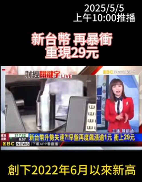 台幣升值，看來今天29號很有信心